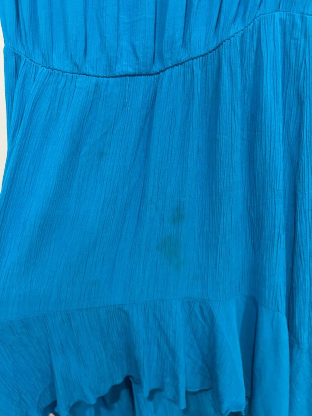 Coco Bianco XL Blue Hi Low Ruffle Hem Strapless Tube Top Blouse Boho Whimsical - Picture 4 of 10